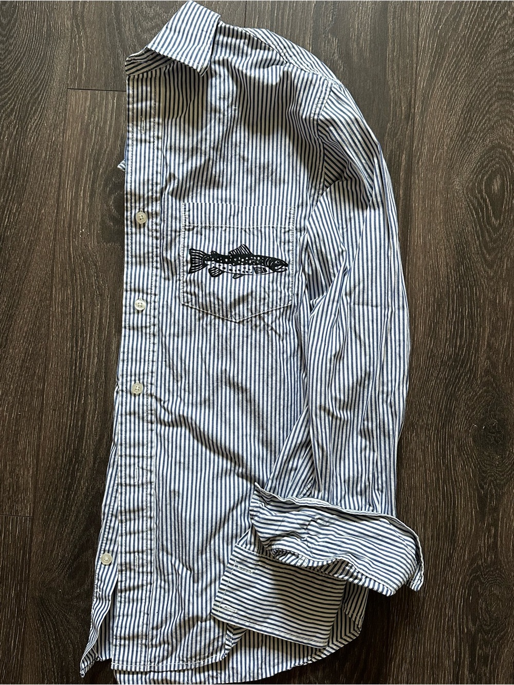 Striped Button-Down Shirt with Fish Pocket Detail — Blue/White